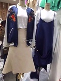 韩国代购STAGE女装春款女士长袖宝蓝色拉链刺绣绣花棒球夹克外套