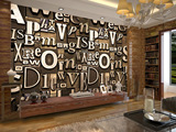 轩美大型壁画 复古欧式字母墙画 酒吧咖啡厅客厅背景墙纸定制