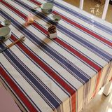 地中海棉麻布艺简约小清新加厚圆桌餐桌布台布茶几布红蓝条纹桌布