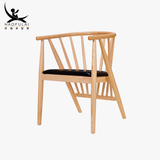 真皮餐椅 简约现代家用复古休闲扶手靠背北欧表情原木色 实木椅子