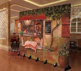 酒吧隔断屏风时尚欧式复古欧美简约创意咖啡酒店移动折叠油画街景
