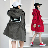 2016韩版潮牌秋装bf字母风衣女长袖连帽宽松大版中长款外套上衣