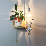 创意实木天使玻璃壁灯现代简约日式木艺床头阳台厨房餐厅装饰灯具