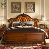 美式全实木床 真皮床双人床1.8米欧式雕花简美床婚床公主床复古