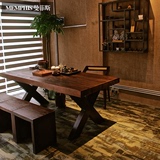 复古全实木餐桌椅组合 长方形简约原木办公桌会议桌 尺寸可定制