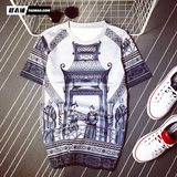 裁衣铺2016夏季新款欧美潮牌宫廷创意3D印花T恤男士中国风短袖T恤