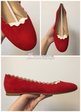 VICKIE香港代購 CHLOE 經典大紅色麂皮波浪邊芭蕾舞平底鞋