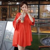现货2016夏款韩国官网正品代购女装Minsshop宽松V领纯色连衣裙