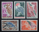 外国邮票科特迪瓦1965鸟5全MNH原胶无贴无瑕品相雕刻版