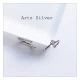 艺银  韩国s925纯银小清新双排钻星星不对称开口镶钻戒指两件包邮