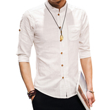 夏季青年短袖衬衫棉麻上衣男唐装中式亚麻民族服装中国风男士汉服
