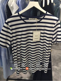 美国正品代购Acne 16夏季新款短袖圆领bf风 纯棉条纹 笑脸T恤女