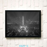 巴黎埃菲尔铁塔黑白装饰画城市夜景挂画现代欧式客厅墙壁画有框画