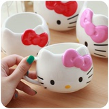 卡通猫陶瓷茶杯办公室泡酸牛奶用的杯宽口有手柄拿装麦片杯粉红色
