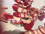 现货3月笨笨猫~北京ZARA正品专柜代购红色高帮绑带中跟鞋3355/101
