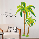 特大地中海风景 客厅创意电视背景墙贴画 浴室防水墙贴纸绿色椰树