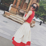 夏季韩版复古文艺修身弹力针织背心无袖连衣裙套装半身长裙两件套