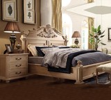 美式乡村实木复古床新古典法式雕花双人床欧式橡木1.8米仿古婚床