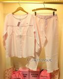 C24现货【CHERRY PINK】韩国专柜代购正品女长袖条纹花边睡衣套装