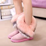 甜美粉色皮毛一体雪地靴女短筒冬季防滑韩版加绒保暖棉鞋时尚短靴