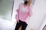 韩国代购正品女装  渐变色粉色做旧长袖T恤