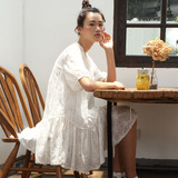 SYU HAN原创设计师 透视美绣花面料镶花边大摆低腰两件套连衣裙