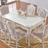 欧式大理石餐桌椅组合6人一桌四椅 象牙白 欧式实木餐桌一桌六椅