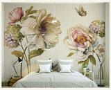 无缝大型壁画 北欧宜家复古田园墙画电视沙发床头背景墙 手绘花卉
