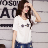 搭配短裙短裤阔腿裤的短袖T恤上衣服夏季韩版女装印花黑白色衬衫