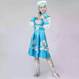 儿童舞蹈服幼儿练功服女童演出蒙古表演服舞台蓝色成人女蒙古服