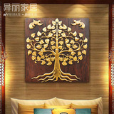异丽泰国木雕金箔画 东南亚风格雕刻墙上装饰品壁挂挂件 招财菩提