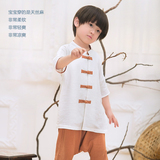 儿童唐装男童夏 中国风男童汉服 宝宝中式儿童唐装男棉麻短袖衬衣