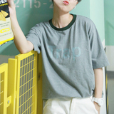 自制6-29复古条纹印花字母T恤2016新款韩国短袖宽松休闲上衣TEE女