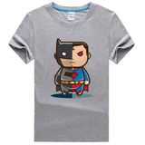 超人大战蝙蝠侠短袖t恤 纯棉短袖T恤圆领男休闲T恤青少年学生衣服