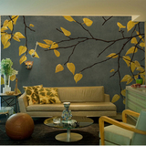 无缝壁画墙纸手绘欧式油画客厅电视背景墙纸树枝叶子壁纸艺术壁纸