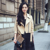 2016新款时尚秋季外套女风衣韩国短款宽松显瘦气质纯色七分袖学生