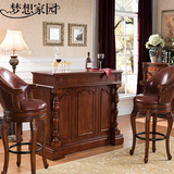美式家具实木吧台 客厅简约家用吧台桌 欧式隔断酒柜吧台