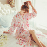 日本和风浴衣女日式花朵布艺睡袍薄款全棉纱布浴袍家居和服睡裙