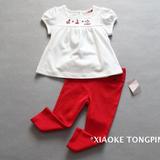 外贸出口东南亚原单女童女宝宝白色海军风纯棉短袖T恤娃娃衫上衣