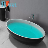 椭圆形浴缸独立式 176米环保人造石浴缸大浴盆带下水黑色浴缸