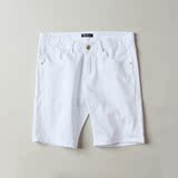 高端奢牌16夏季新品薄款弹力白色牛仔短裤男 弹性中腰牛仔五分裤
