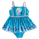 美国外贸原单儿童泳衣可爱女童连体裙式游泳衣蓝色冰雪奇缘宝宝