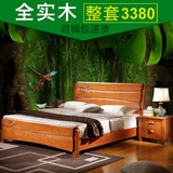 中式实木床1.8米双人橡木床1.5米简约现代高箱储物婚床全实木床