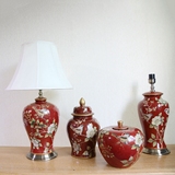 新中式 小美田园式 将军罐 陶瓷摆件 红色 陶瓷台灯 卧室床头灯