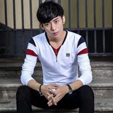 青年t恤男长袖韩版修身青少年高中生大学生拉链V领男装秋装薄上衣