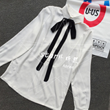 韩国东大门代购151018IU李智恩金泰妍同款系带蝴蝶结白色长袖衬衫