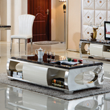 现代简约大理石茶几 小户型客厅 不锈钢功夫茶桌带抽屉电视柜组合