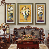 伽蓝艺术 欧式客厅装饰画 沙发背景墙三联油画 美式壁画有框挂画