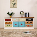 地中海i电视柜茶几组合美式彩色复古电视柜欧式实木客厅创意矮柜