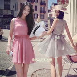 韩范女装夏装女子学生气质性感雪纺连衣裙 的小清新蕾丝裙子包邮